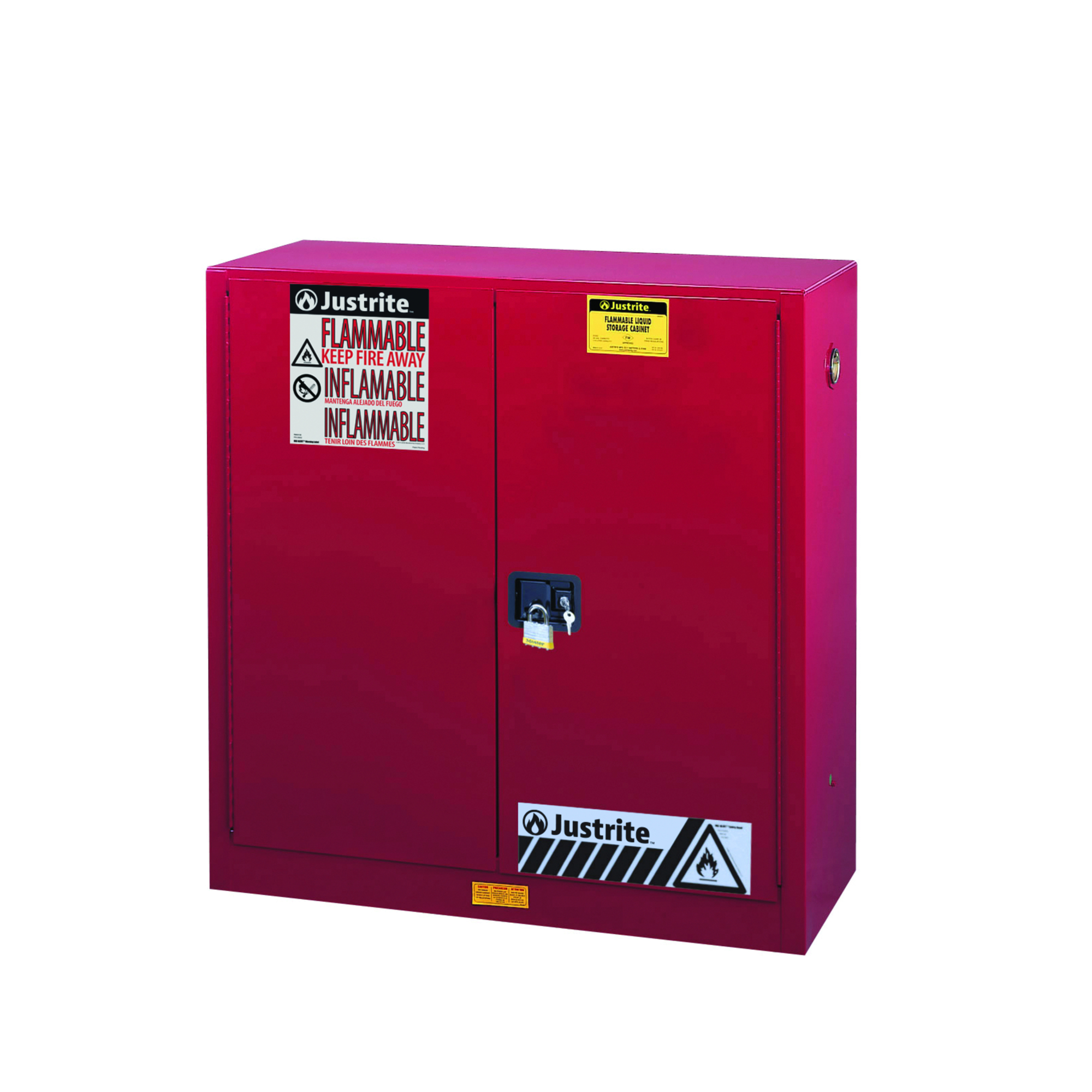 Justrite Sure-Grip EX Paint Safety Cabinet — 40 Gal., 3 Shelves, 2 Self-Closing Doors, Red, Model# 893031